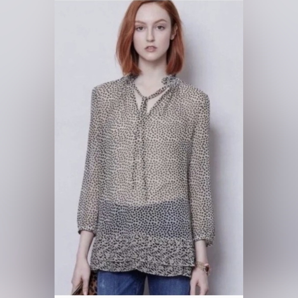 Anthropologies Portrait Of A Girl Elegant Black and White Polka Dot Women's Top